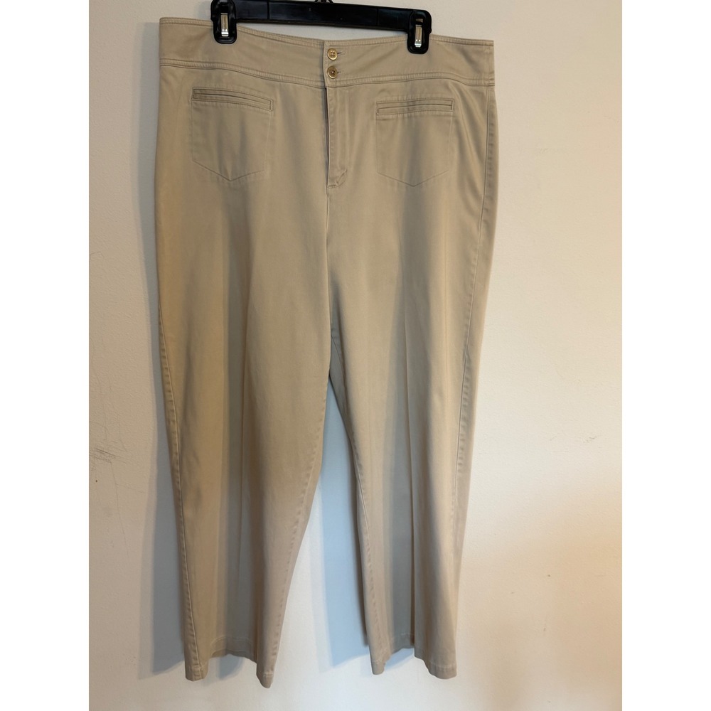 Chicos Size 3 Beige Khaki Stretch Straight Leg Pants High Rise - Picture 2 of 4